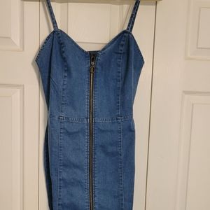 Blue Denim Zip Front Mini Dress